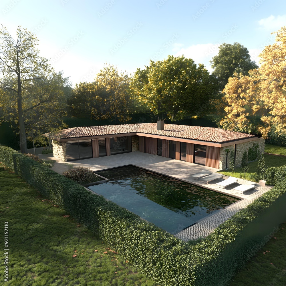 Modern House with Swimming Pool in a Forest Setting Modern House with Swimming Pool in a Forest Setting