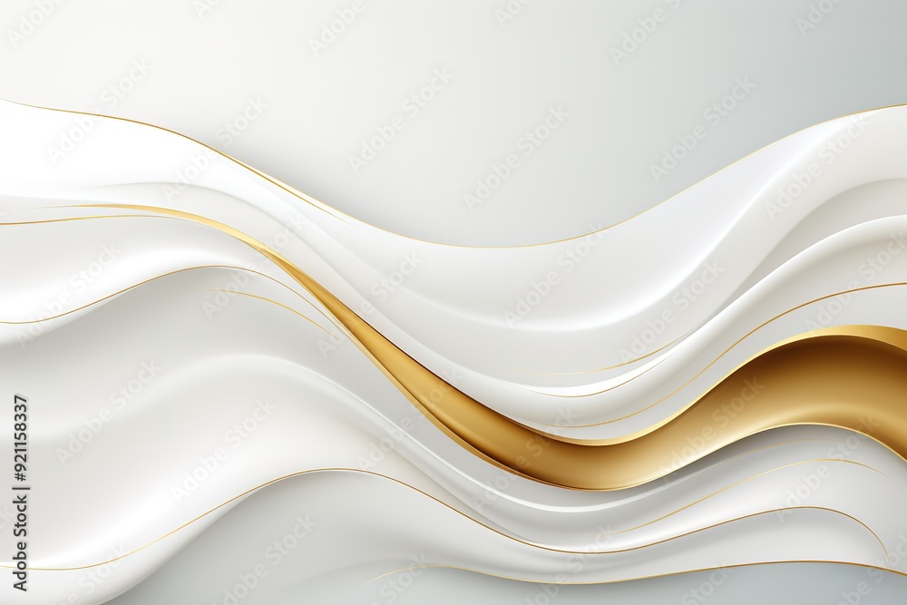 Abstract white and gold wavy background.