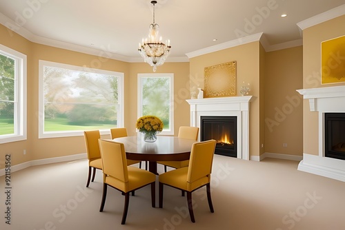 Wallpaper Mural Inviting dining hall with mustard accents  Torontodigital.ca