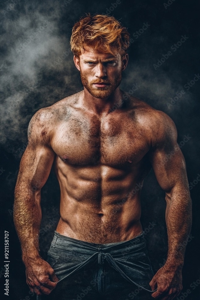 Fiery Intensity: Redhead warrior emerges from the smoke and dust, a portrait of raw power and determination. Fiery Intensity: Redhead warrior emerges from the smoke and dust, a portrait of raw power and determination.