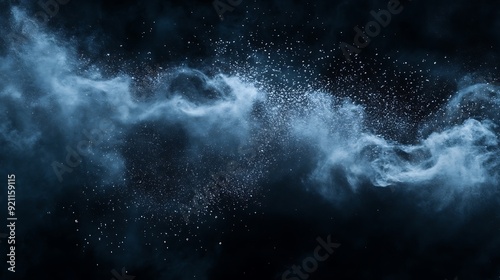 Dynamic Fusion of Powder and Water Creating Abstract Patterns Against Dark Background