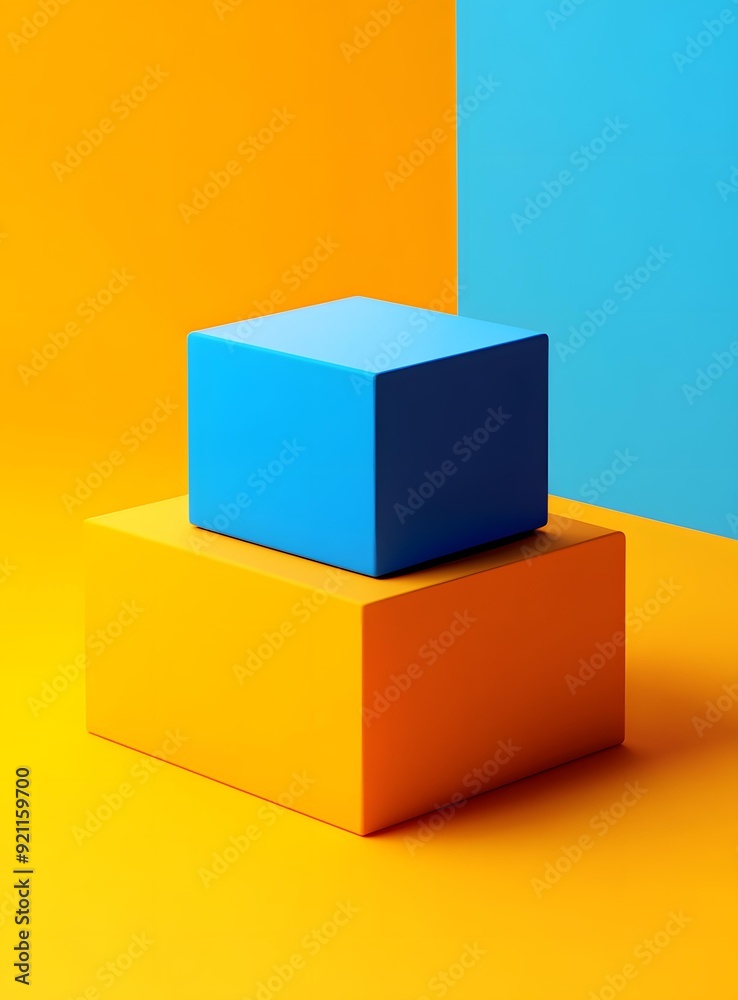 Abstract Minimalist Background with Blue and Yellow Cubes Abstract Minimalist Background with Blue and Yellow Cubes