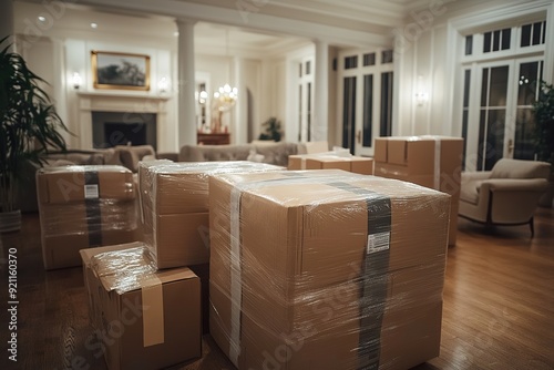 Movers Methodically Wrapping Furniture with Packing Tape