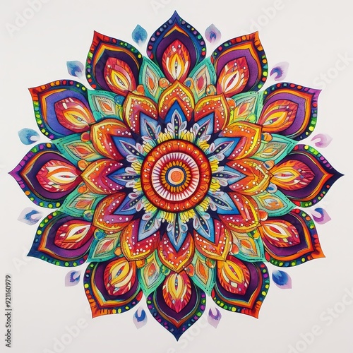 Vibrant and Colorful Mandala Design on White Background