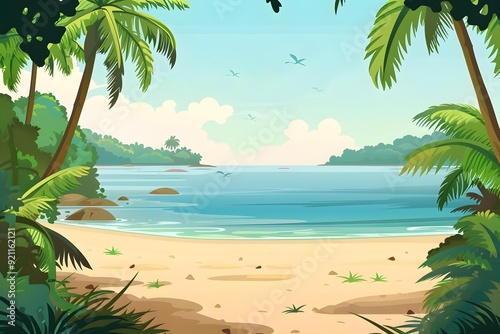Tropical Beach Landscape Illustration