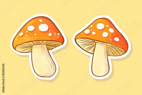 Enchanting Polish Mushroom Illustration in Minimalistic Style on Soft Yellow Background