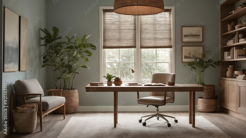 Calming Home Office Setup with Soft Lighting and Elegant Decor Calming Home Office Setup with Soft Lighting and Elegant Decor