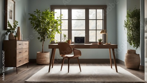 Serene Home Office with Natural Light and Minimalist Decor