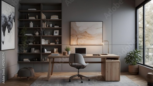 Serene Home Office with Natural Light and Minimalist Decor