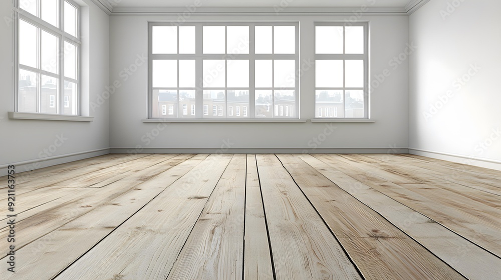 Empty Room with Wooden Floor and Windows Empty Room with Wooden Floor and Windows