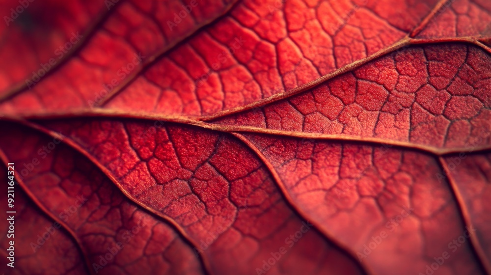 Fototapeta premium Close up red autumn leaf texture. Nature texture of leaf macro