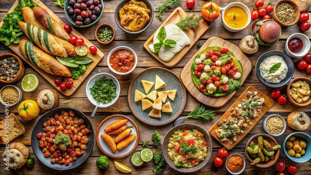 Top view table full of delicious food