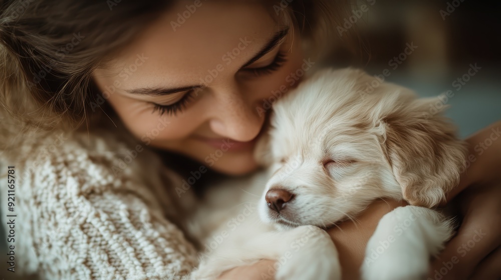 A person gently holds a napping puppy close in their arms, reflecting deep affection, tenderness, and the strong bond between humans and their pets. A person gently holds a napping puppy close in their arms, reflecting deep affection, tenderness, and the strong bond between humans and their pets.