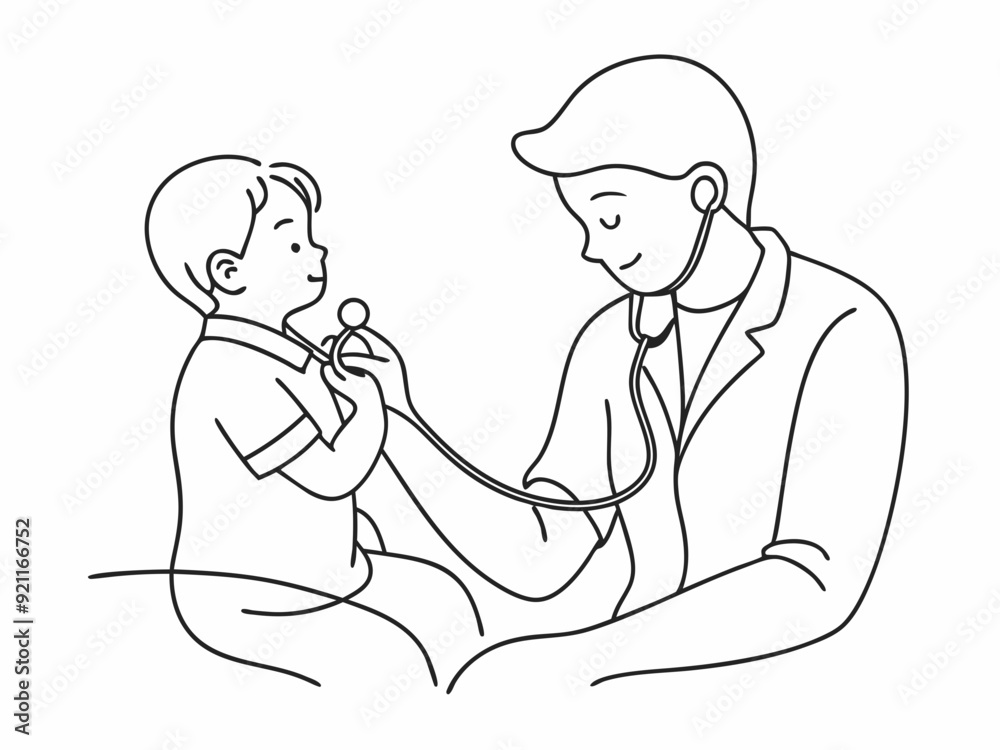continuous single line drawing of pediatrician using stethoscope on toddler, line art vector illustration
continuous single line drawing of pediatrician using stethoscope on toddler, line art vector illustration