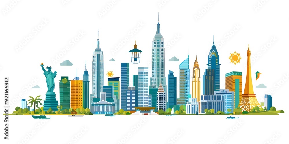 Fototapeta premium New York City Skyline with Famous Landmarks