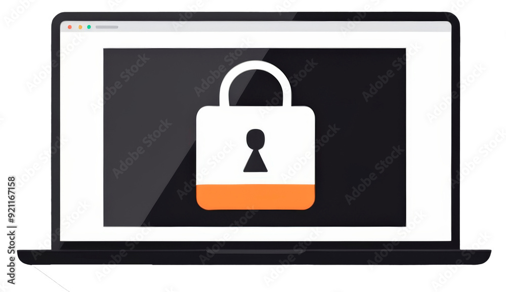 Padlock icon on laptop screen, privacy and technology concept, on transparent background PNG. Padlock icon on laptop screen, privacy and technology concept, on transparent background PNG.