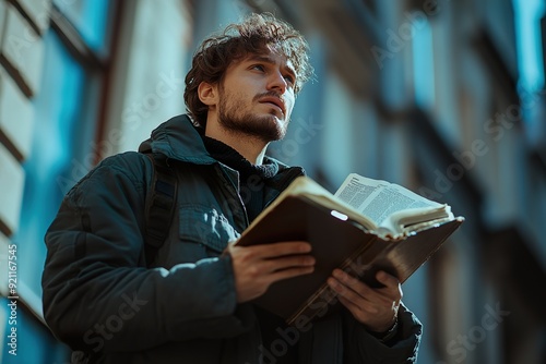 Young Evangelist Preaching with Bible in Hand