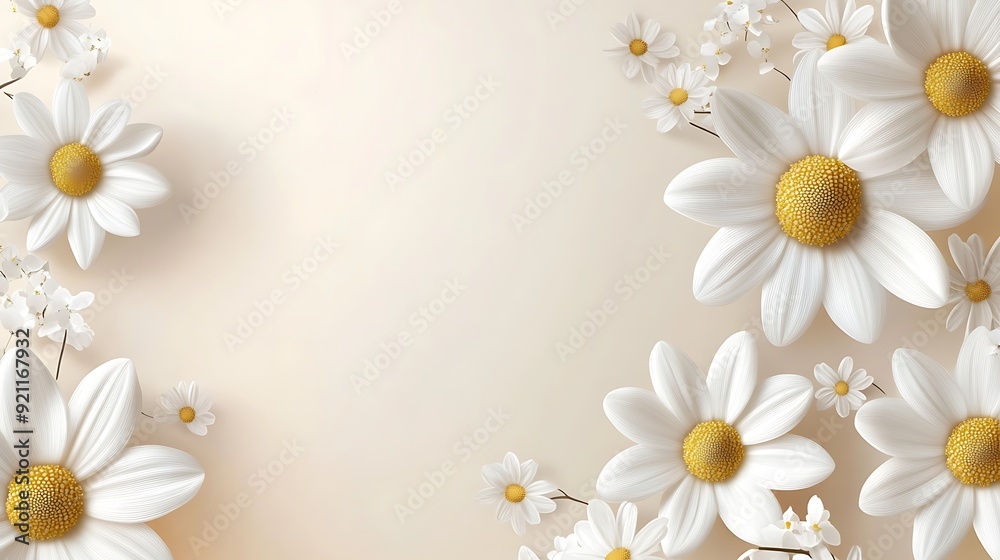 Fototapeta premium Elegant Wedding Invitation with Daisy Pattern and Stylish Script on Joyful Atmosphere Background