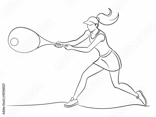 continuous single line drawing of female tennis player, line art vector illustration
