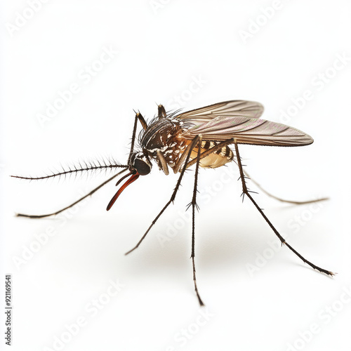 Detailed Mosquito Image with Wings Spread Isolated on White