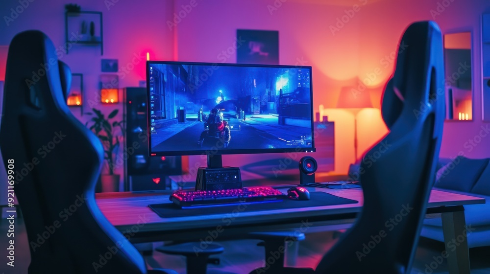Gaming Setup with Neon Lights Gaming Setup with Neon Lights
