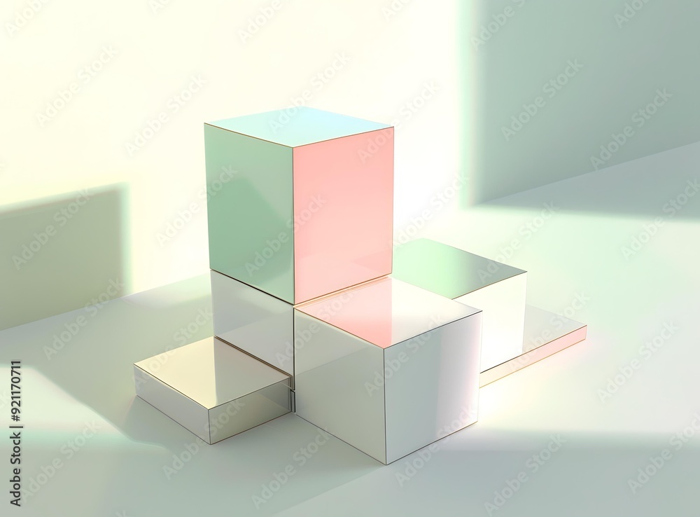 Fototapeta premium Abstract Minimalist 3D Cube Shape Pastel Color