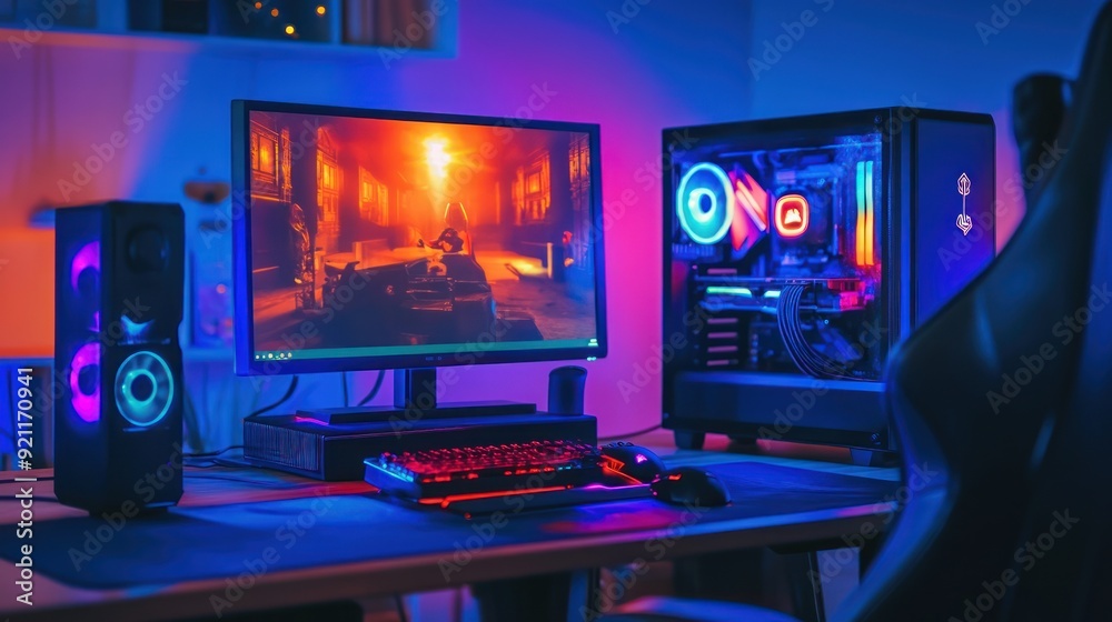 Gaming Setup with RGB Lighting Gaming Setup with RGB Lighting