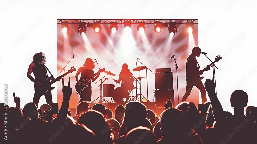 Fototapeta premium Energetic Labor Day Rock Concert on Outdoor Stage with Enthusiastic Audience