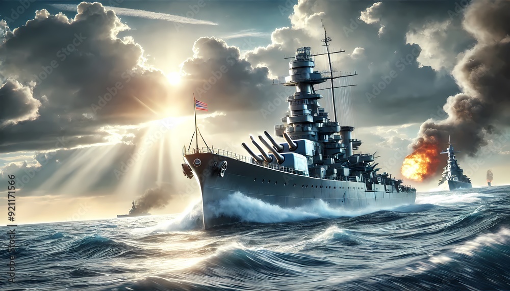 Obraz premium Battleship at Sea