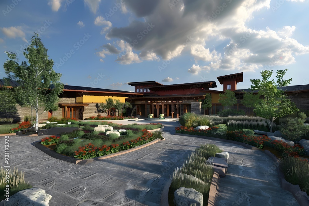 Fototapeta premium Modern Japanese Style House Design With Landscaping