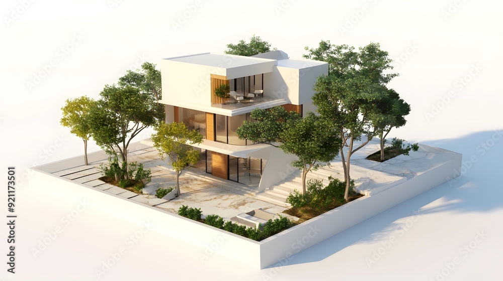 Modern House with Garden and Trees Modern House with Garden and Trees