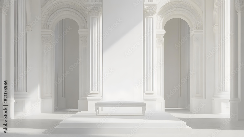 White Interior Design with Archways and Bench White Interior Design with Archways and Bench