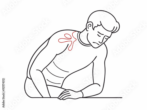 continuous single line drawing of man suffering from back pain, line art vector illustration
