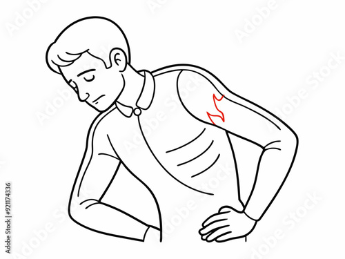 continuous single line drawing of man suffering from back pain, line art vector illustration
