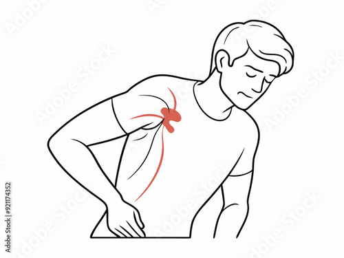 continuous single line drawing of man suffering from back pain, line art vector illustration
