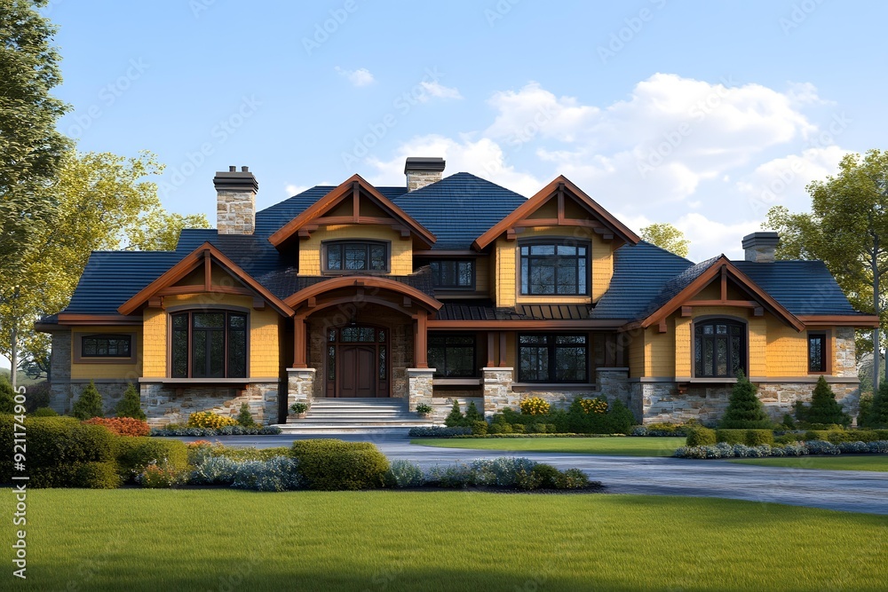 Modern Home with Stone Accents and Large Windows Modern Home with Stone Accents and Large Windows
