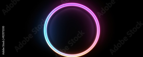 perfect neon colored circle against a black backdrop empty product placement area display background