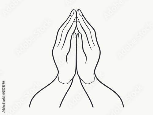 continuous single line drawing of hands clasped in prayer, line art vector illustration
