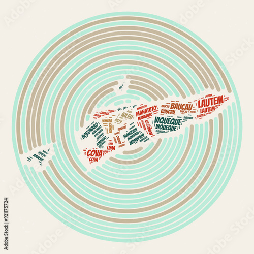 Timor-Leste Round Poster. Typography style image of Country. Regions word clouds of Timor-Leste. Vintage image design with scratch texture.