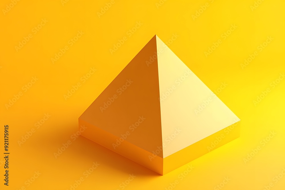 Fototapeta premium Yellow Pyramid on Yellow Background Geometric Shape Minimalist Design Abstract