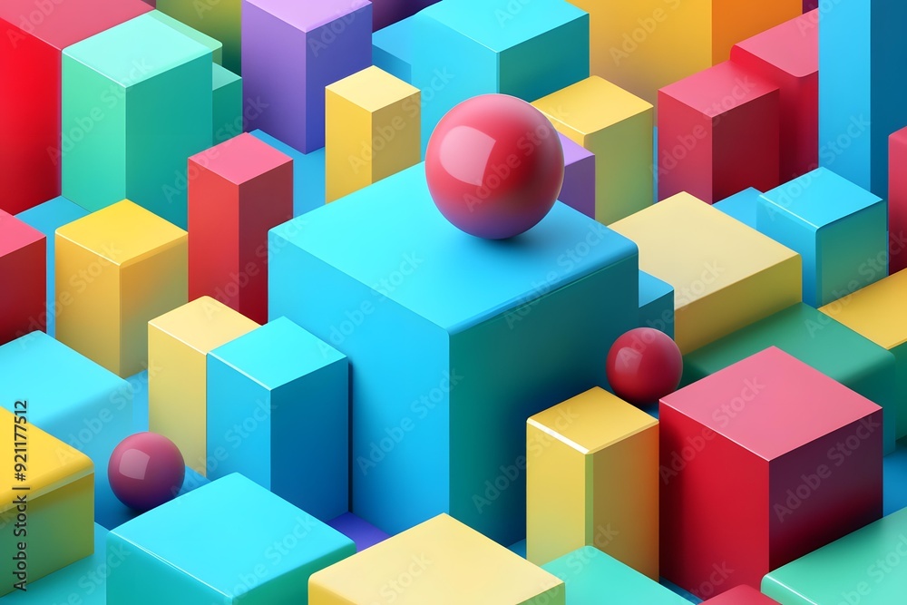 Abstract 3D Rendering with Colorful Geometric Shapes and Spheres Abstract 3D Rendering with Colorful Geometric Shapes and Spheres