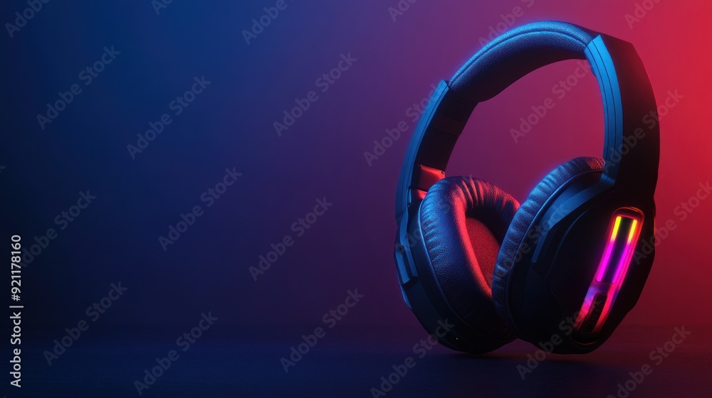 Naklejka premium Headphones with RGB Lighting on a Gradient Background