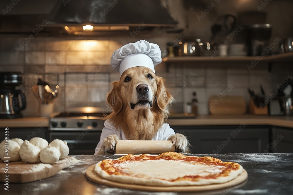 Chef Dog Making Pizza in a Cozy Kitchen