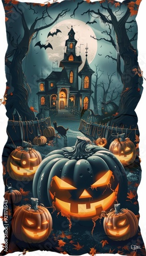 Halloween themed home textile promotion with pumpkin lanterns on realistic poster photo