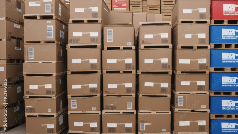 A stack of cardboard boxes in a warehouse likely used for storage or shipping. A stack of cardboard boxes in a warehouse likely used for storage or shipping.