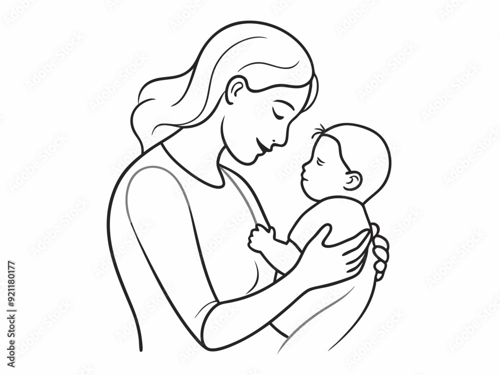 continuous single line drawing of mother caressing baby, line art vector illustration
continuous single line drawing of mother caressing baby, line art vector illustration