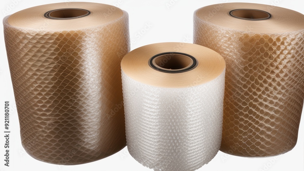 Stacked rolls of clear and standard kraft paper packing tape. Stacked rolls of clear and standard kraft paper packing tape.
