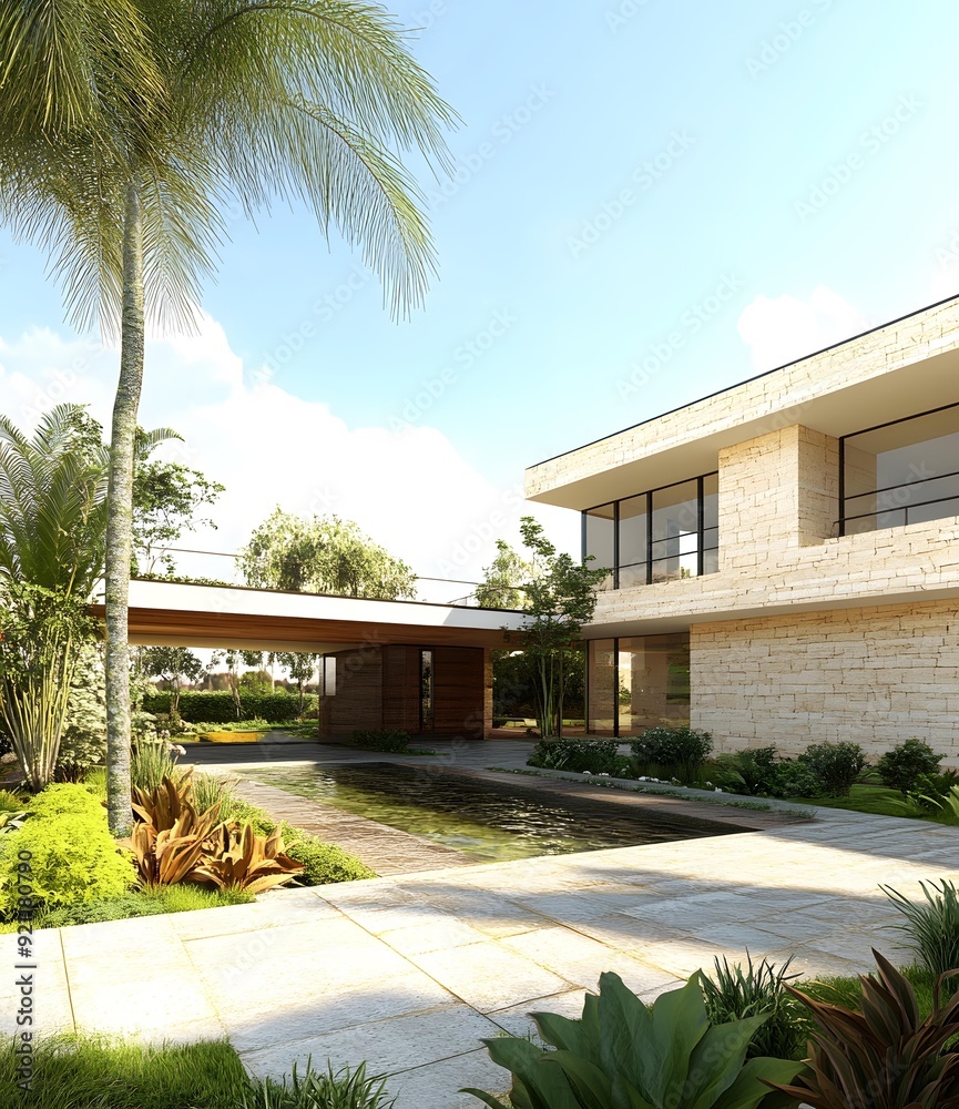 Modern House Design with Palm Trees and a Pool Modern House Design with Palm Trees and a Pool