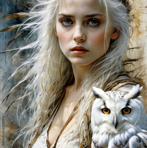 portrait of a young girl with owl
water colour painting of a owl with girl