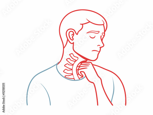 continuous single line drawing of man with neck pain, line art vector illustration
